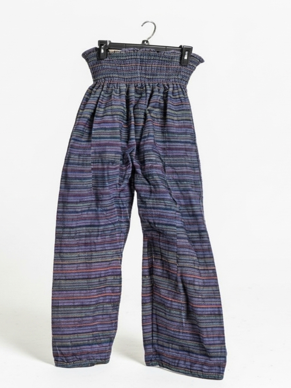 Boho Style Smocked Waist Striped Wide-Leg Pants - Blue & Purple